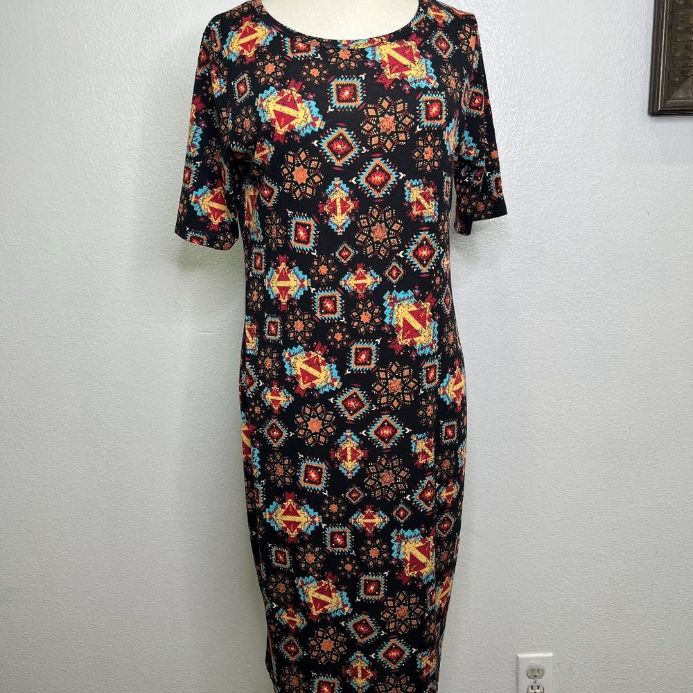 NWOT LuLaRoe Julia Blue Multicolor Dress‎ Aztec Print Size XL